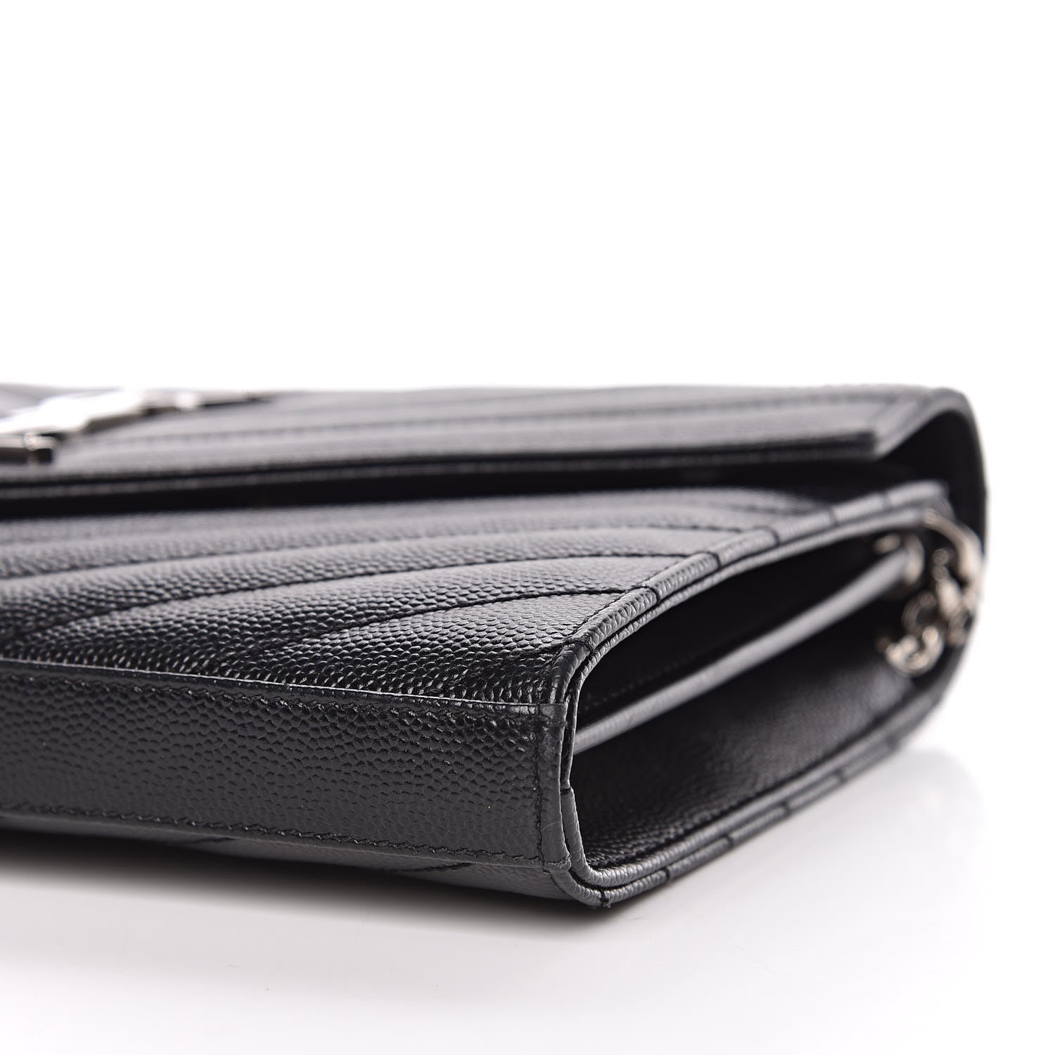 Saint Laurent Grain De Poudre Matelasse Chevron Monogram Chain Wallet Black 9 of 10