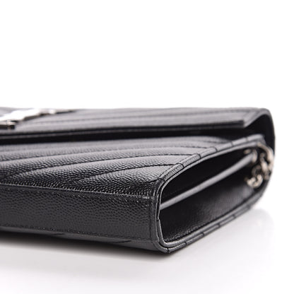 Saint Laurent Grain De Poudre Matelasse Chevron Monogram Chain Wallet Black 9 of 10