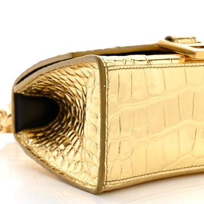 Balenciaga Metallic Calfskin Crocodile Embossed Hourglass Top Handle Bag XS Gold 10 of 12
