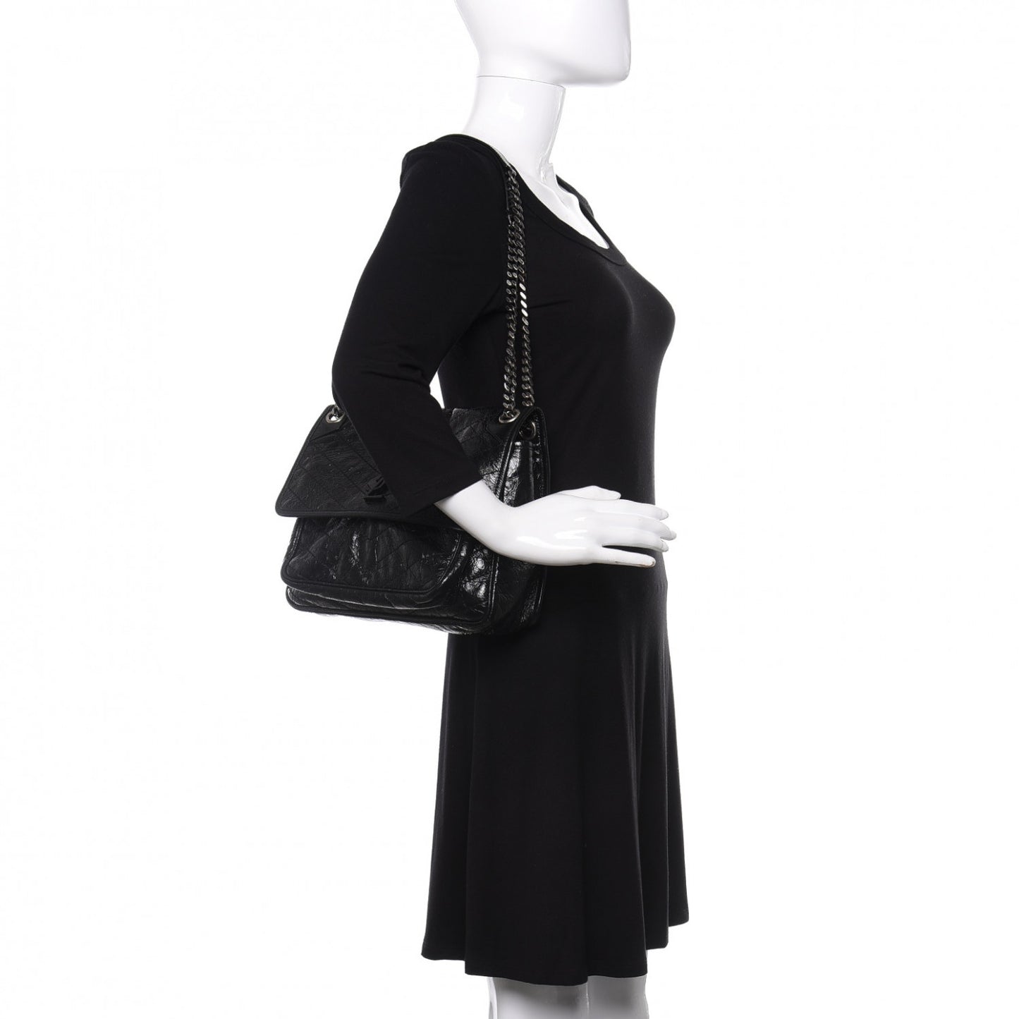 Crinkled Calfskin Matelasse Monogram Medium Niki Chain Satchel Black