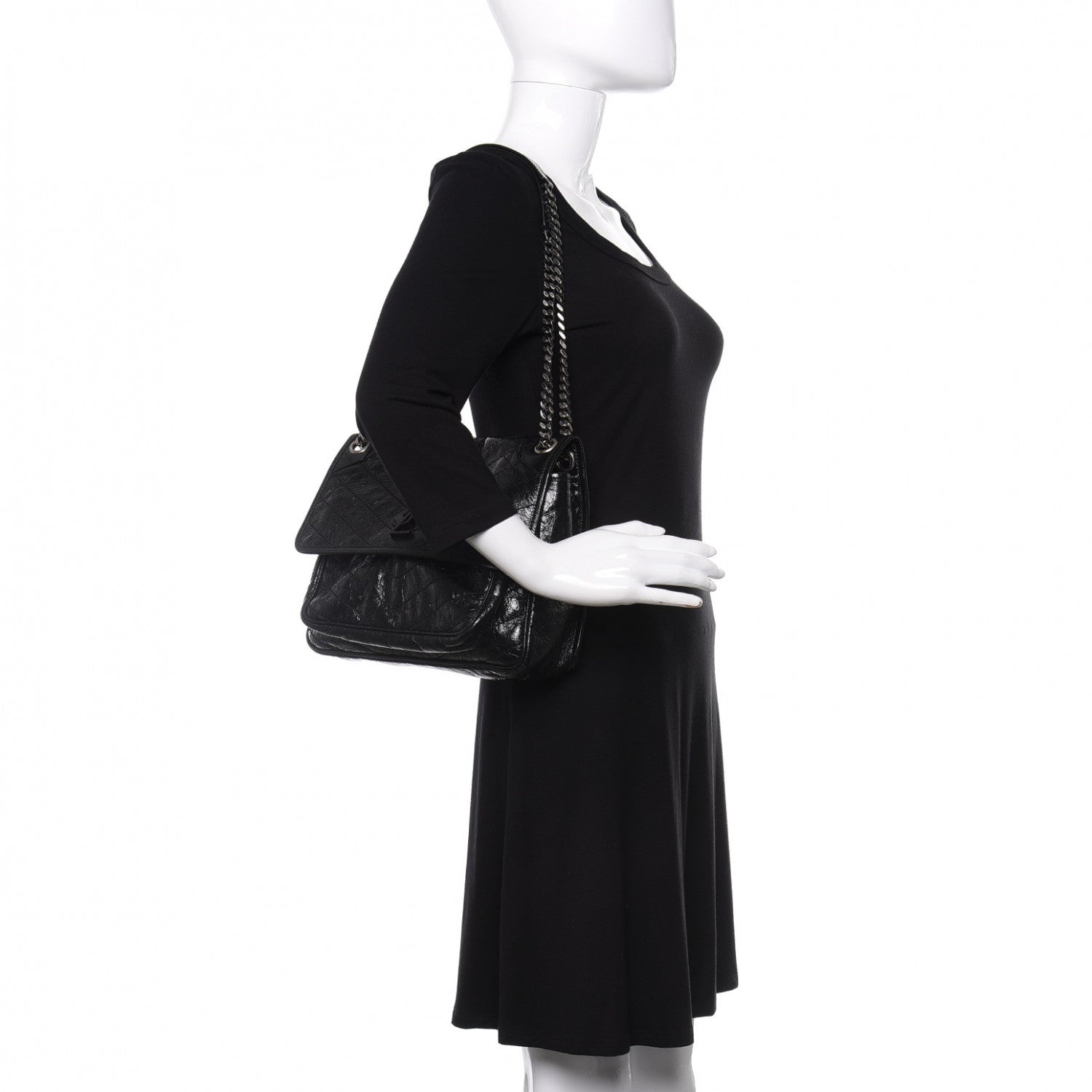 Saint Laurent Crinkled Calfskin Matelasse Monogram Medium Niki Chain Satchel Black 2 of 12