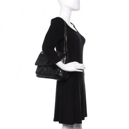 Saint Laurent Crinkled Calfskin Matelasse Monogram Medium Niki Chain Satchel Black 2 of 12