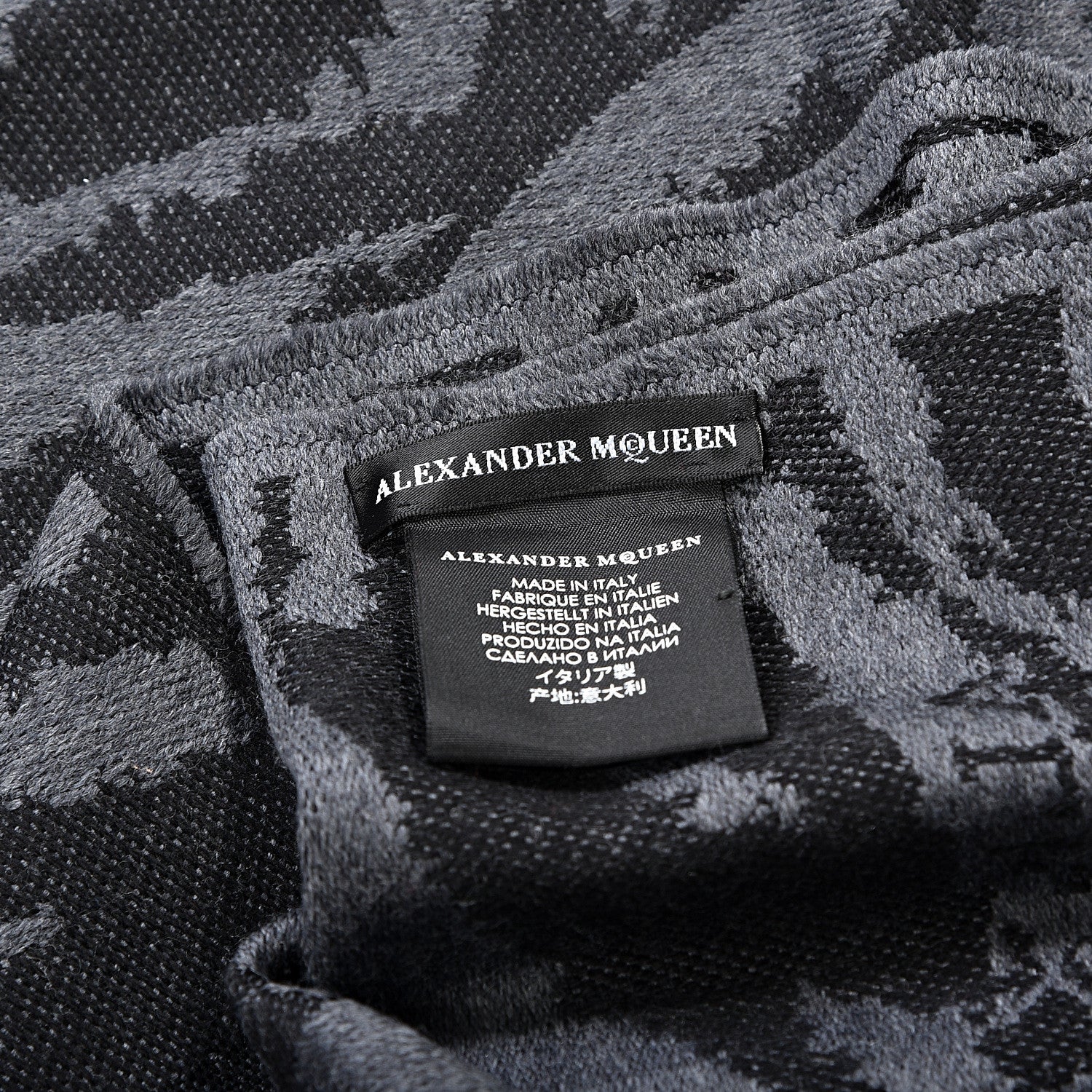 Alexander McQueen Wool Tiger Print Skull Scarf Black Grey 5 of 5
