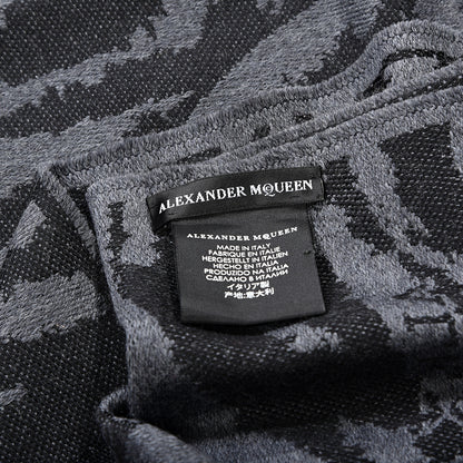Alexander McQueen Wool Tiger Print Skull Scarf Black Grey 5 of 5