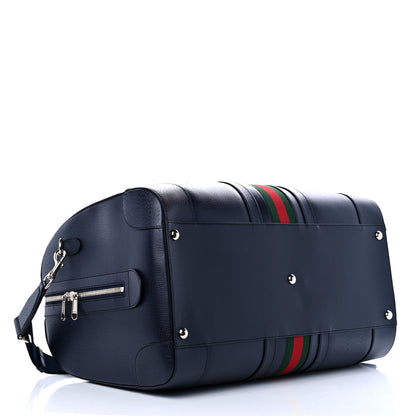 Gucci Textured Dollar Calfskin Web Large Savoy Duffle Bag Navy 3 of 8