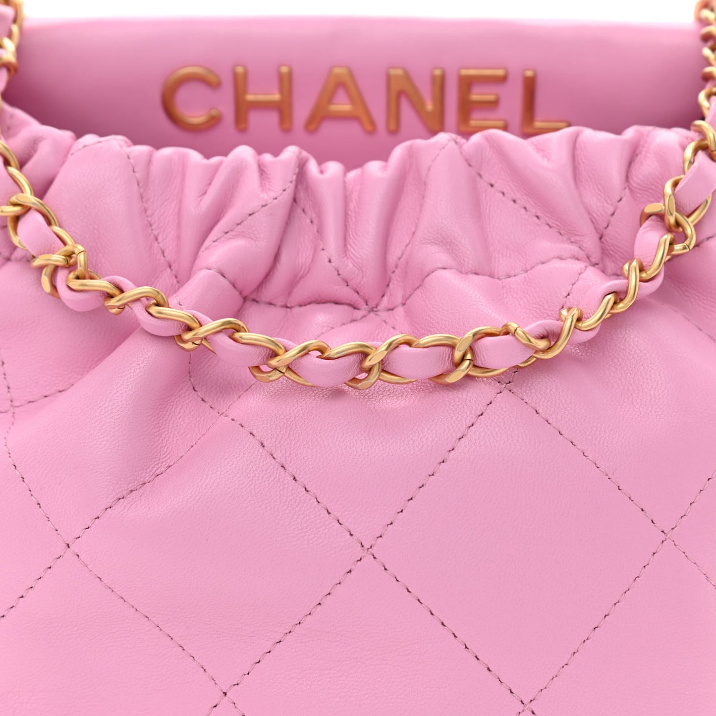 Lambskin Resin Quilted Small Bucket Bag Pink