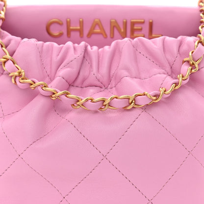 Chanel Lambskin Resin Quilted Small Bucket Bag Pink 8 of 11