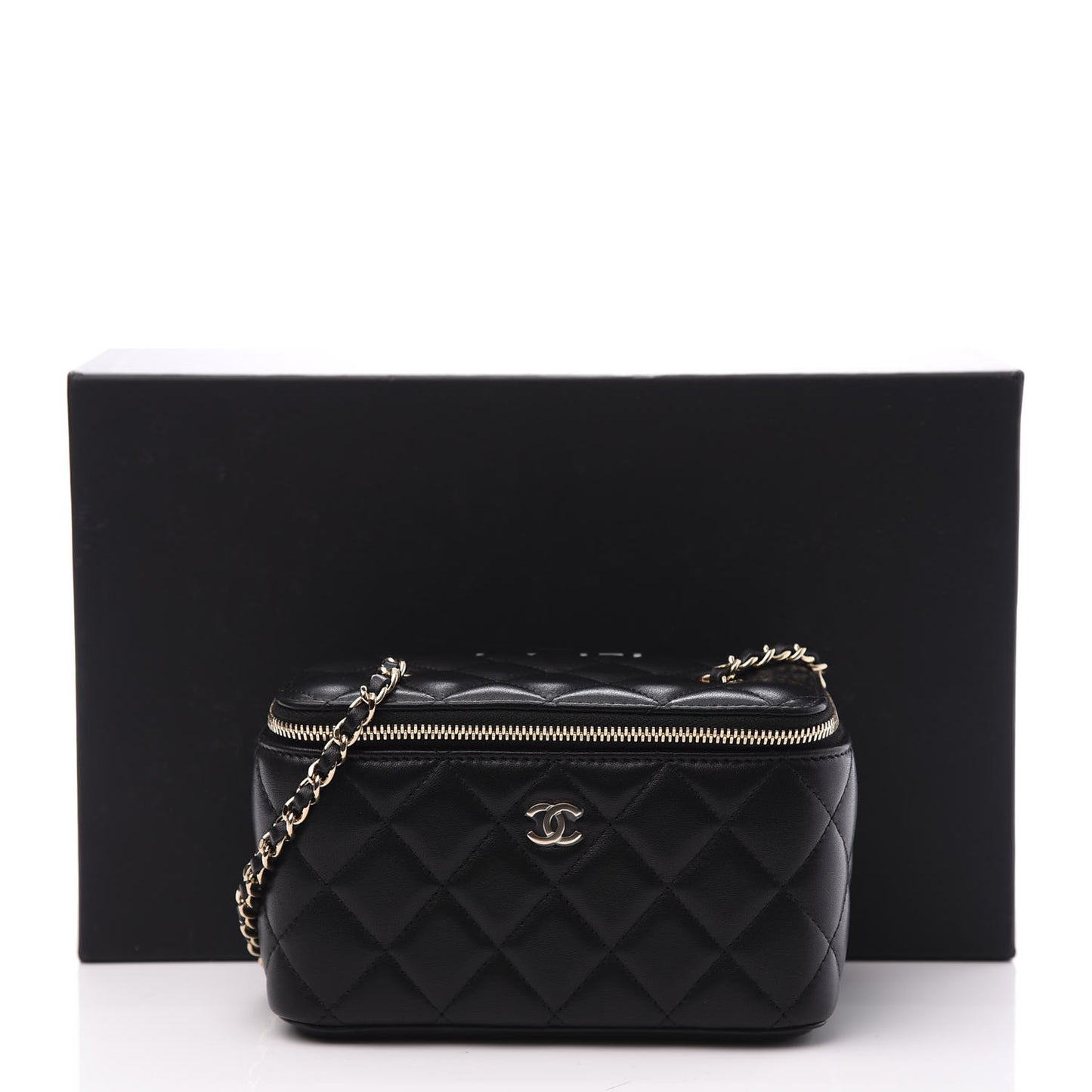 Lambskin Quilted Small Vanity Case With Chain Black