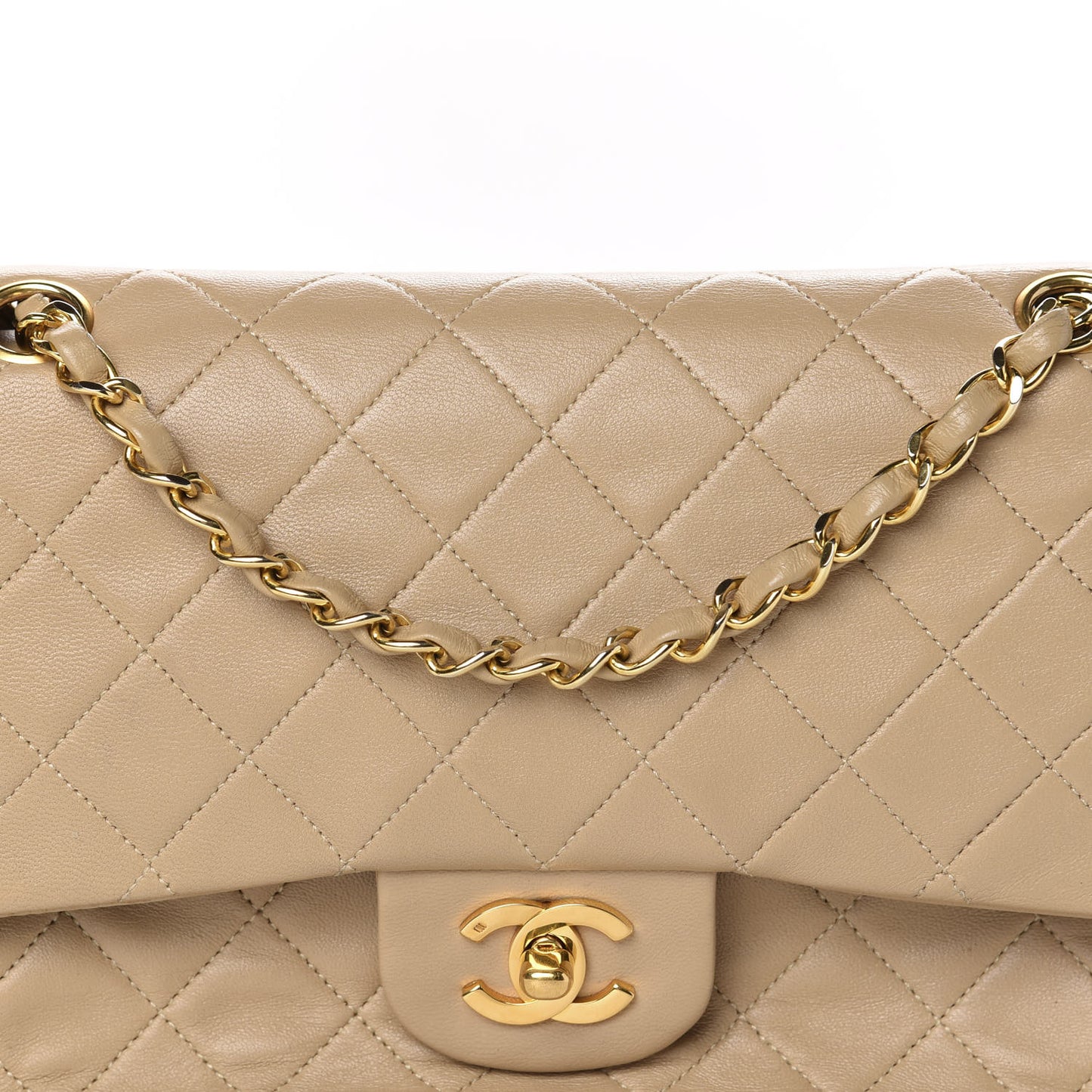 Lambskin Quilted Medium Double Flap Beige