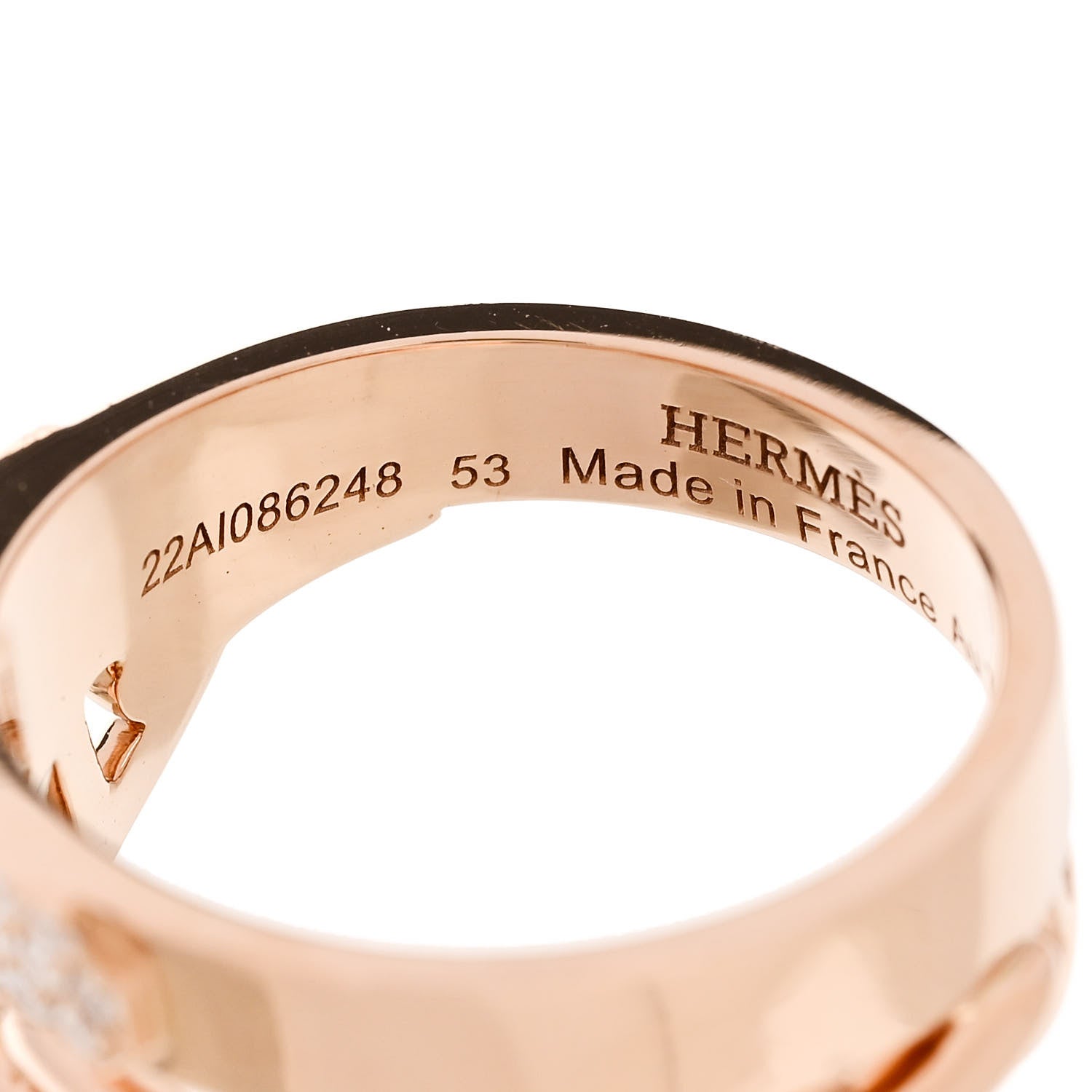 Hermes 18K Rose Gold Kelly Diamond Double Tour Chaine d'Ancre Pave Ring 53 6.5 4 of 7