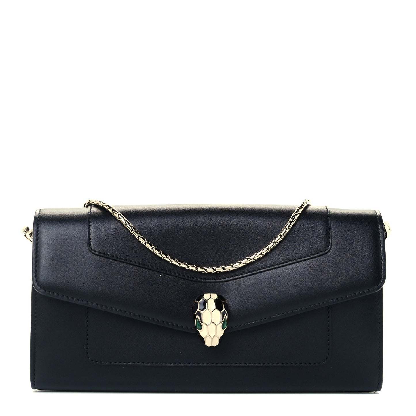 Calfskin Serpenti Forever Chain Wallet Black