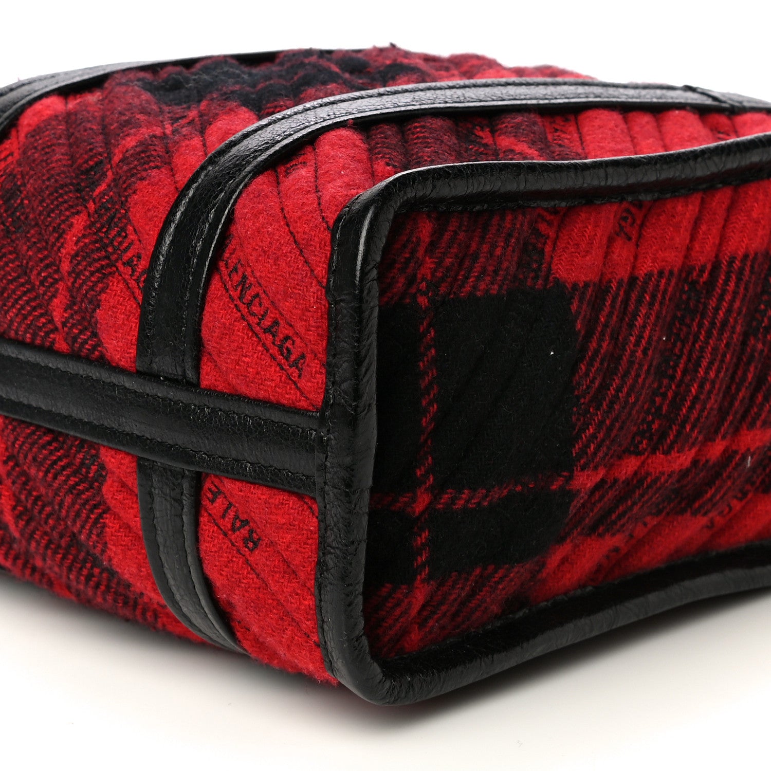 Balenciaga Wool Cuir Arena Plaid Diagonal Allover Logo Matelasse XS Bazar Shopper Tote Red Black 9 of 12