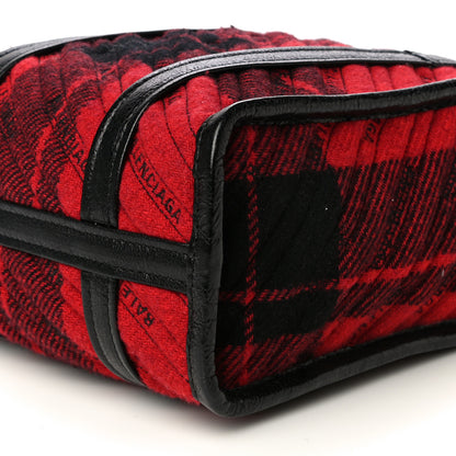 Balenciaga Wool Cuir Arena Plaid Diagonal Allover Logo Matelasse XS Bazar Shopper Tote Red Black 9 of 12