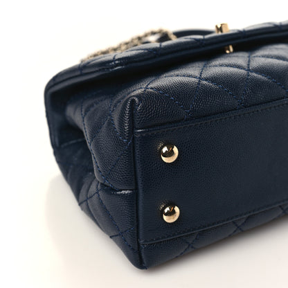 Chanel Caviar Quilted Lizard Embossed Mini Coco Handle Flap Navy Blue 8 of 9