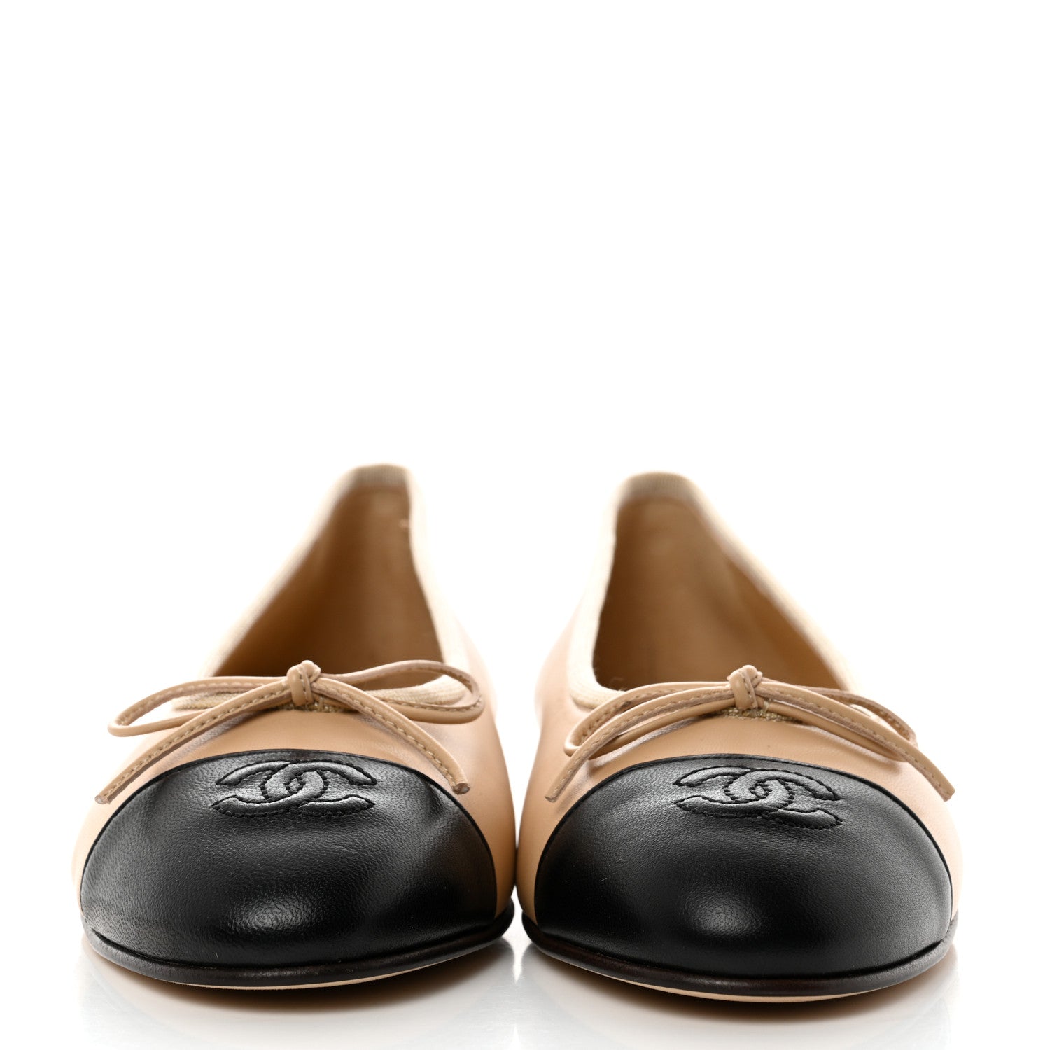 Chanel Lambskin Cap Toe CC Ballerina Flats 38 Beige Black 2 of 9