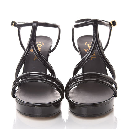 Chanel Patent Crumpled Calfskin Parthenon Platform Sandals 41 Black 2 of 9