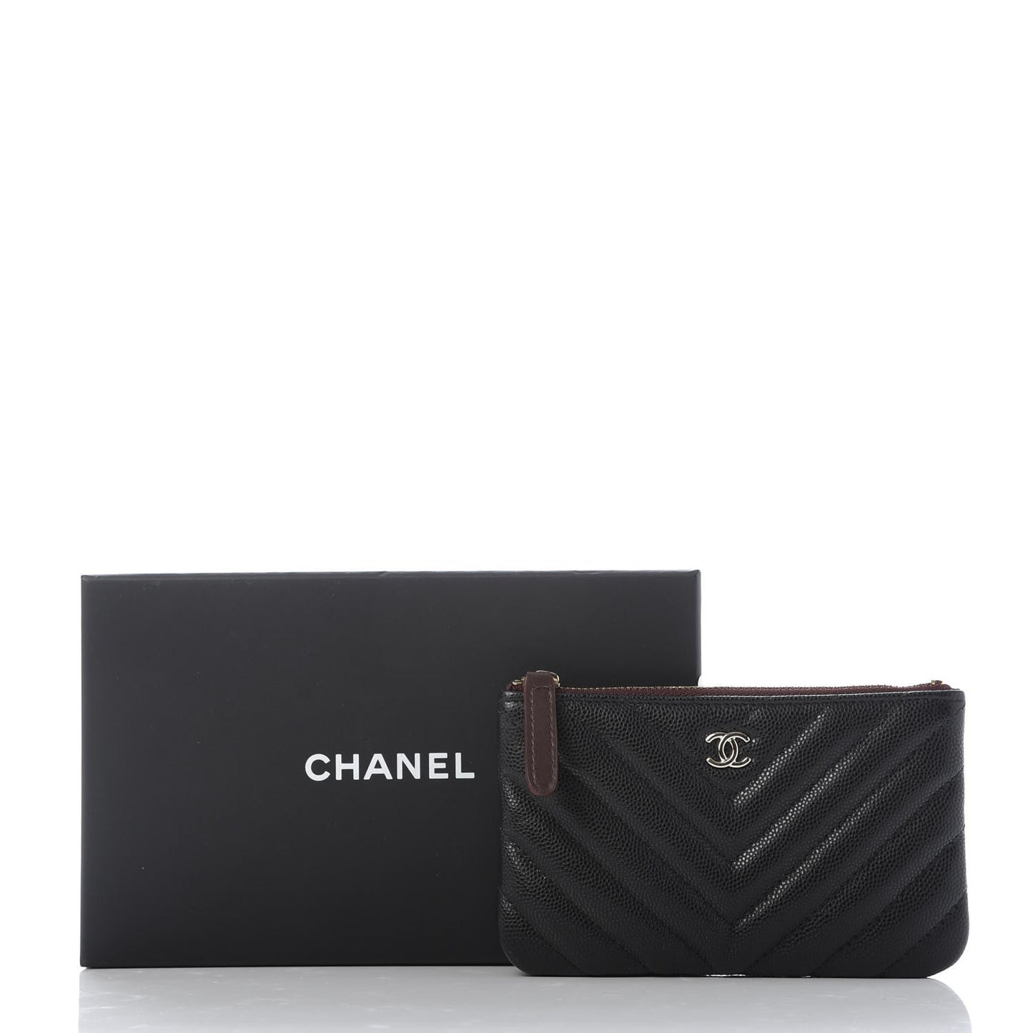 Caviar Chevron Quilted Small Cosmetic Case Black