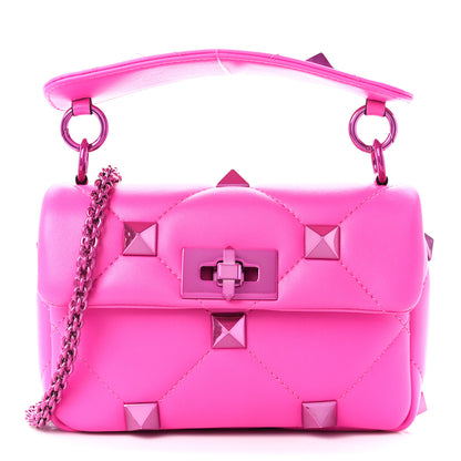 Valentino Garavani Nappa Lacquer Monochrome Small Roman Stud Shoulder Bag Pink PP 1 of 9