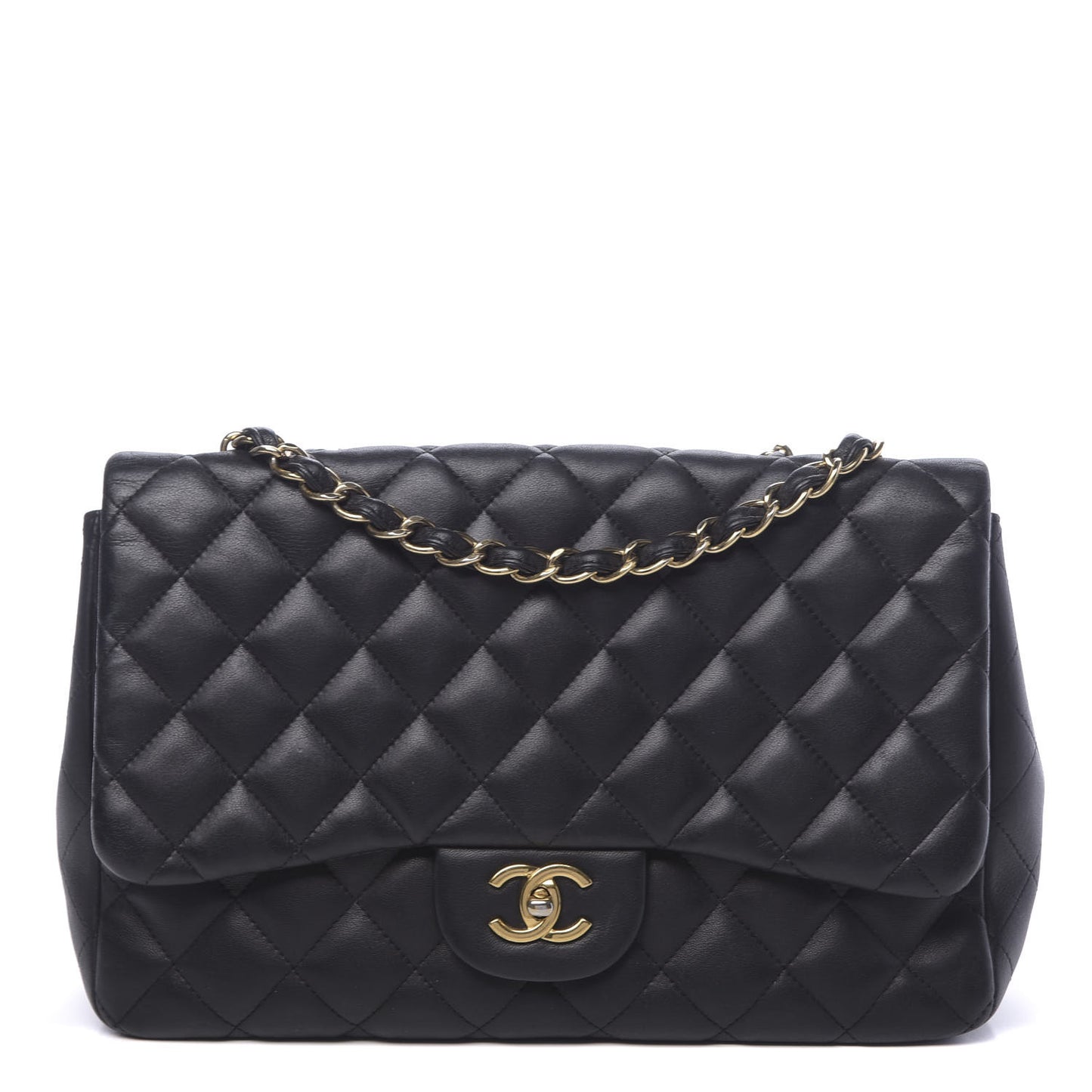 Lambskin Quilted Jumbo Single Flap Black