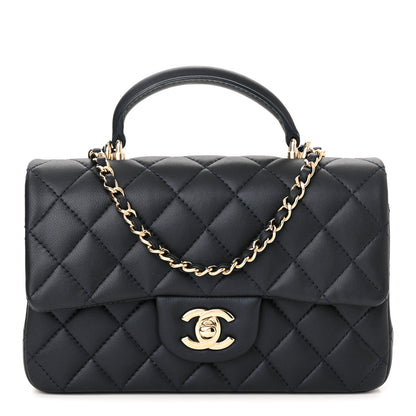 Chanel Iridescent Lambskin Quilted Mini Top Handle Rectangular Flap Dark Blue 1 of 11
