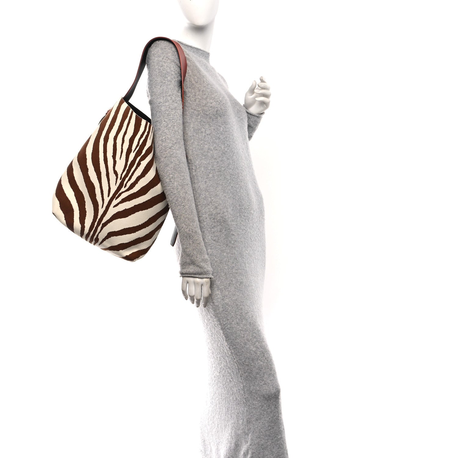 Celine Shiny Smooth Calfskin Zebra Printed Felt Small Twisted Cabas Chalk Brick 2 of 10