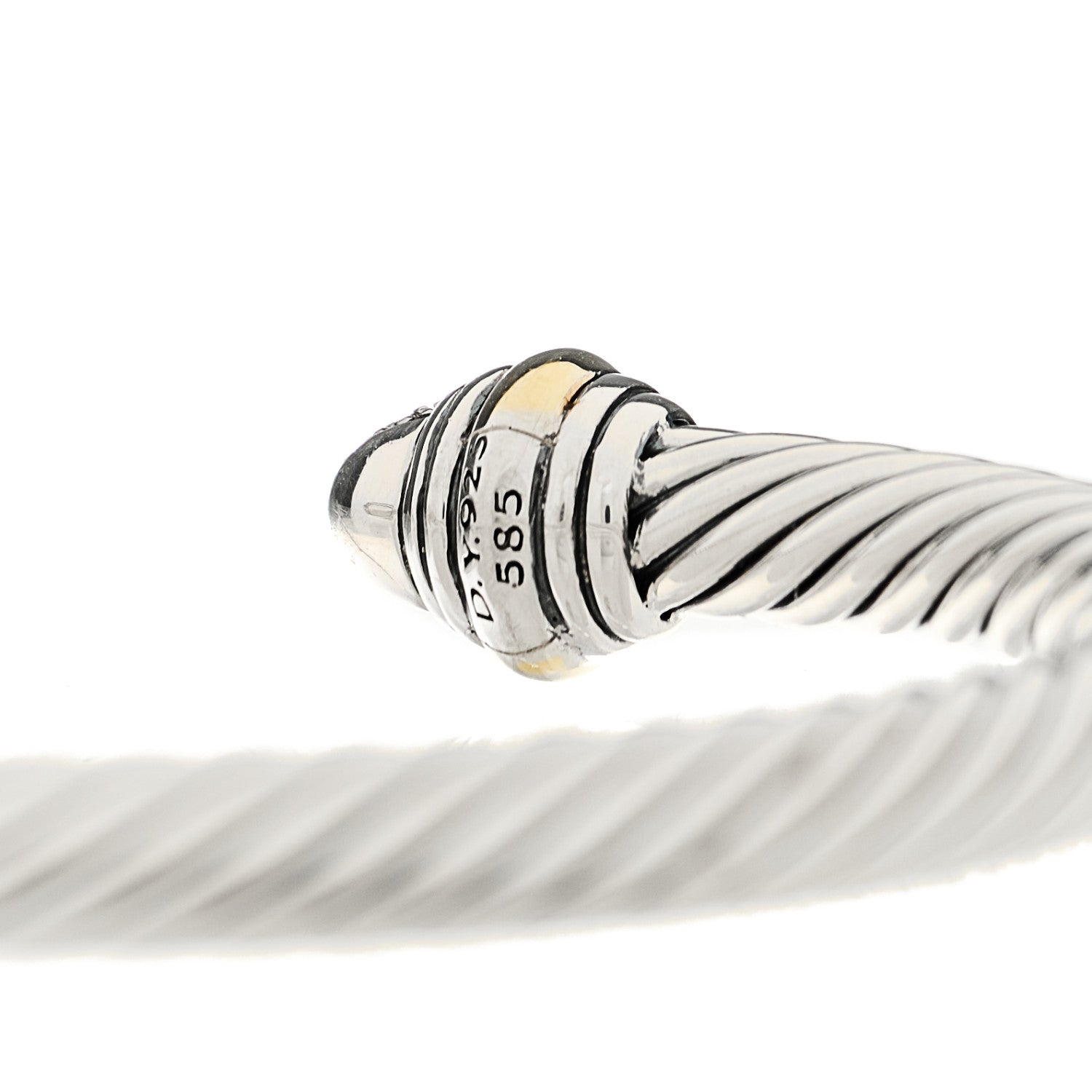 David Yurman Sterling Silver 14K Yellow Gold Diamond 5mm Cable Classics Pave Domes Bracelet 3 of 5