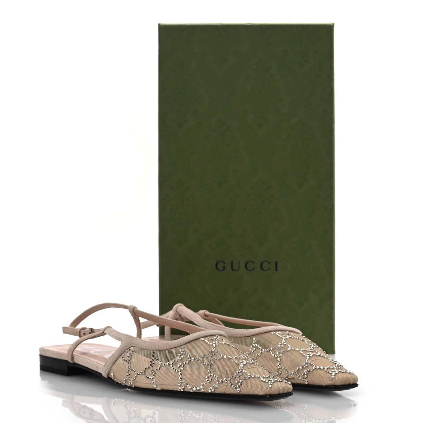 Suede Mesh Crystal GG Monogram Slingback Ballet Flats 40 Light Powder Skin Rose