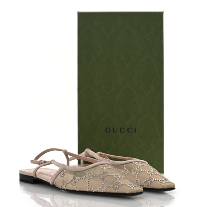 Gucci Suede Mesh Crystal GG Monogram Slingback Ballet Flats 40 Light Powder Skin Rose 12 of 12