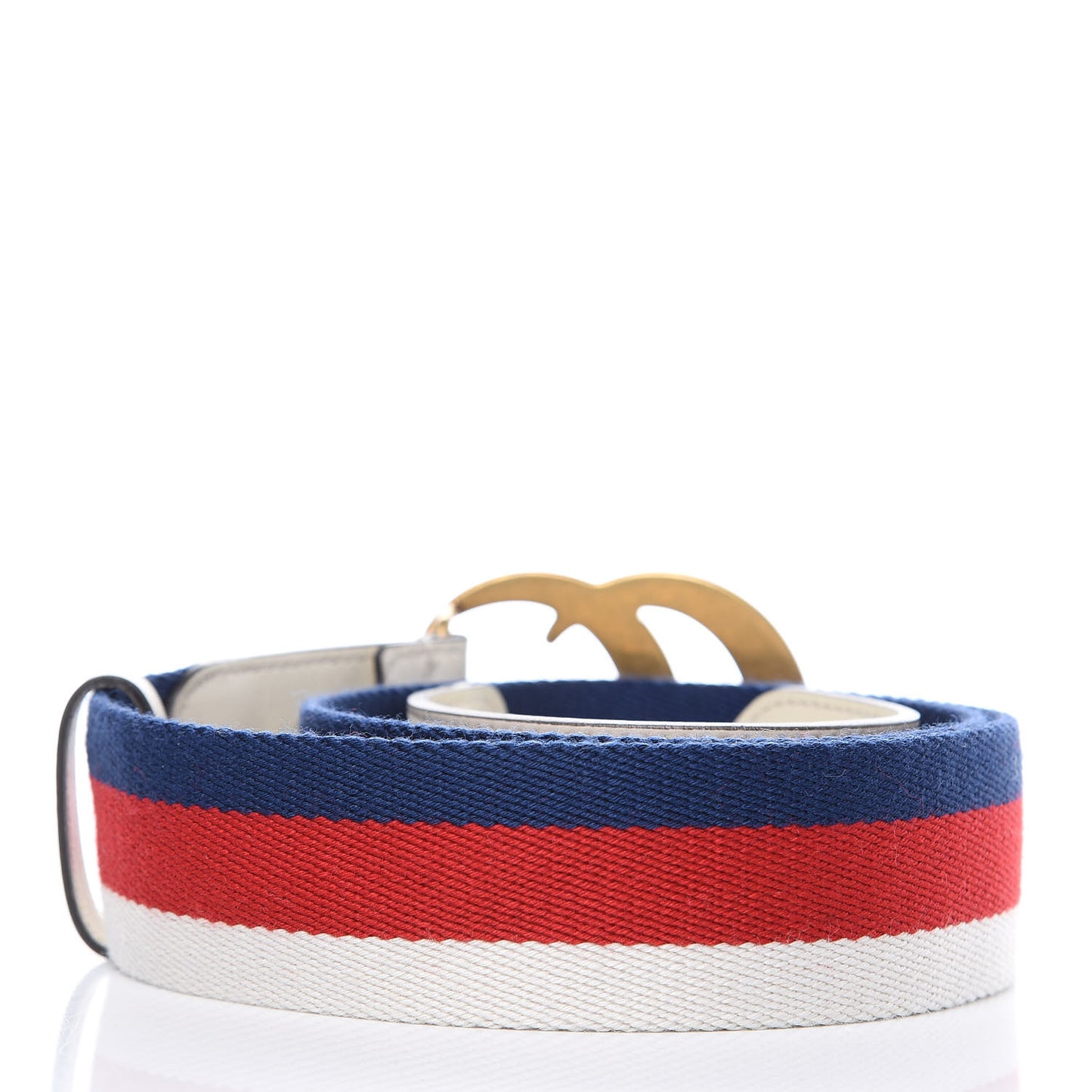 Nylon Calfskin Sylvie Web Double G 40mm Belt 90 36 Mystic White Hibiscus Red Maritime