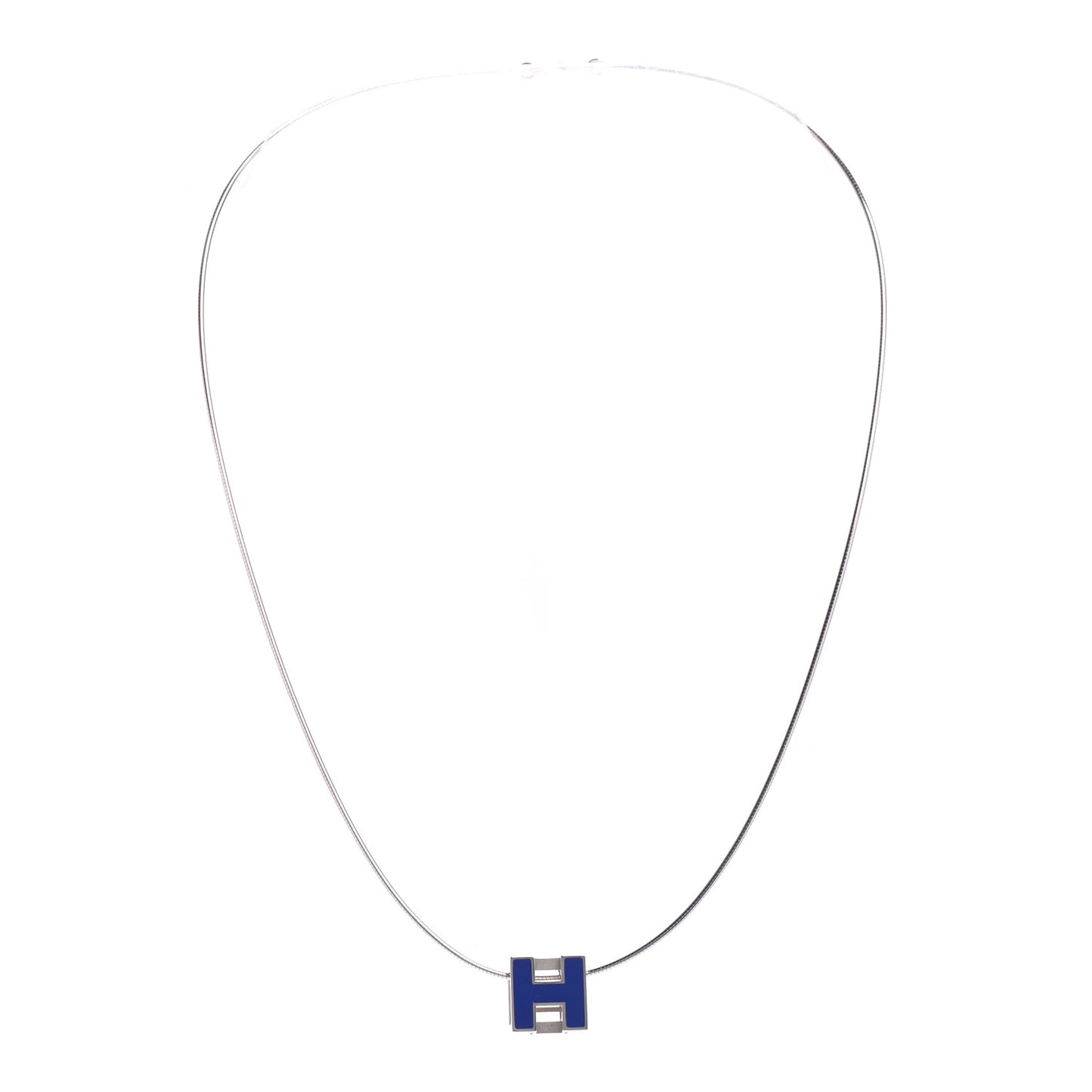 Lacquered Palladium Cage d'H Pendant Necklace Royal Bleu