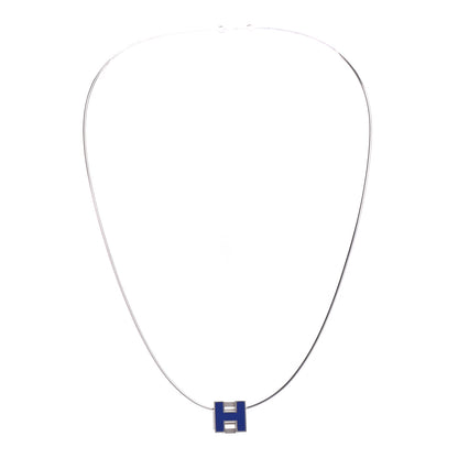 Hermes Lacquered Palladium Cage d'H Pendant Necklace Royal Bleu 3 of 5