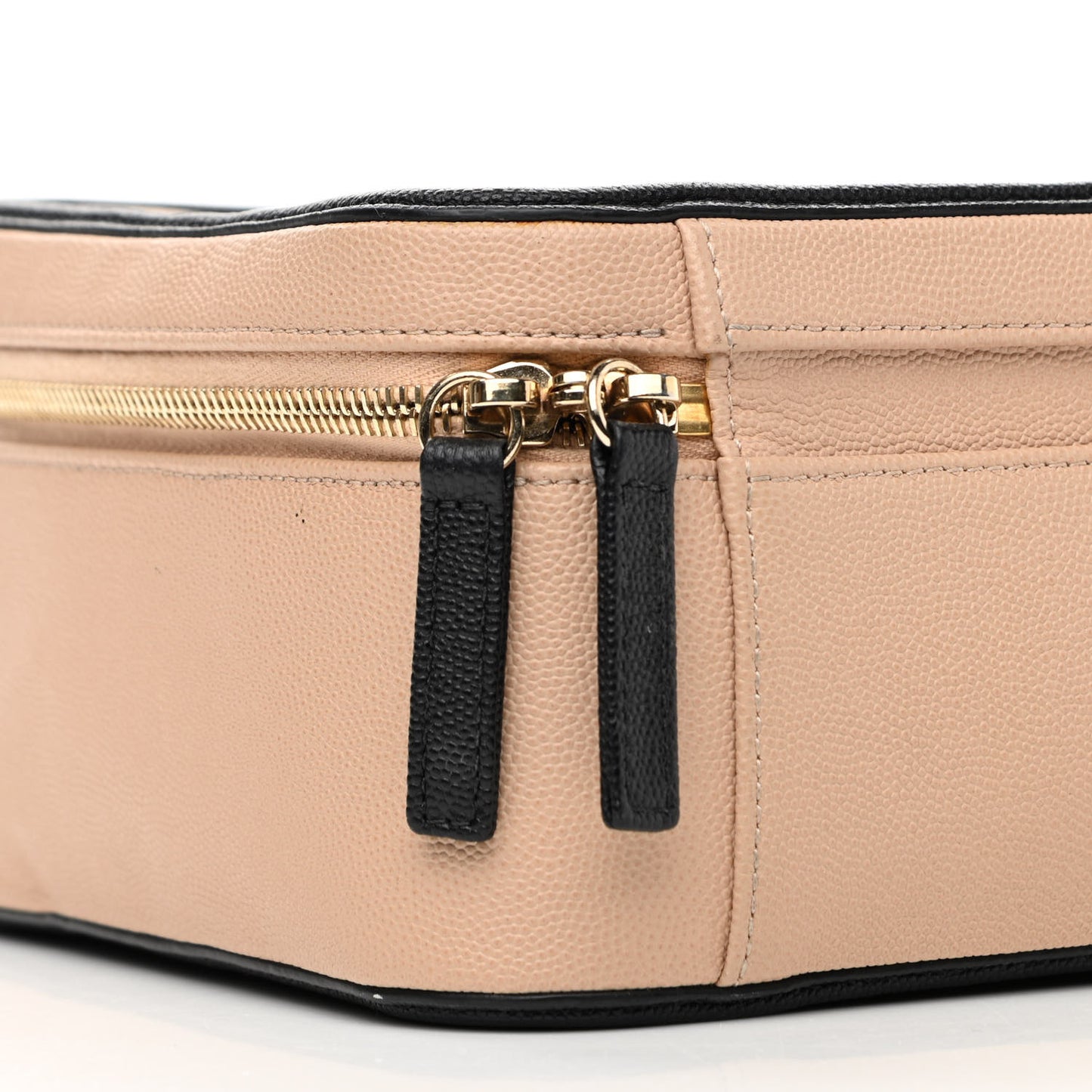 Caviar Quilted Large CC Filigree Vanity Case Beige Black