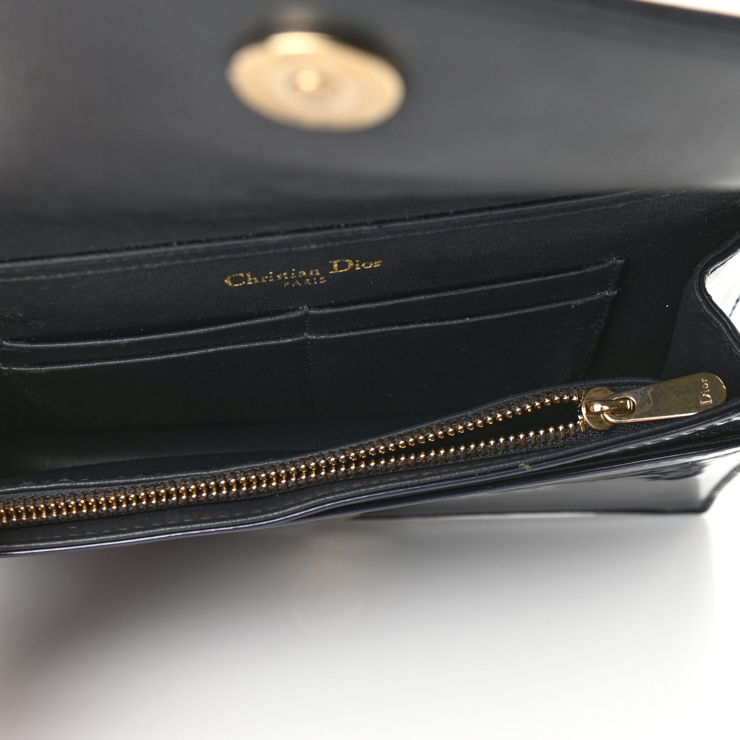 Metallic Patent Micro-Cannage Diorama Wallet on Chain Pouch Navy Blue
