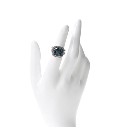David Yurman Sterling Silver 11mm Hampton Blue Topaz Diamond Albion Ring 49 5 2 of 4