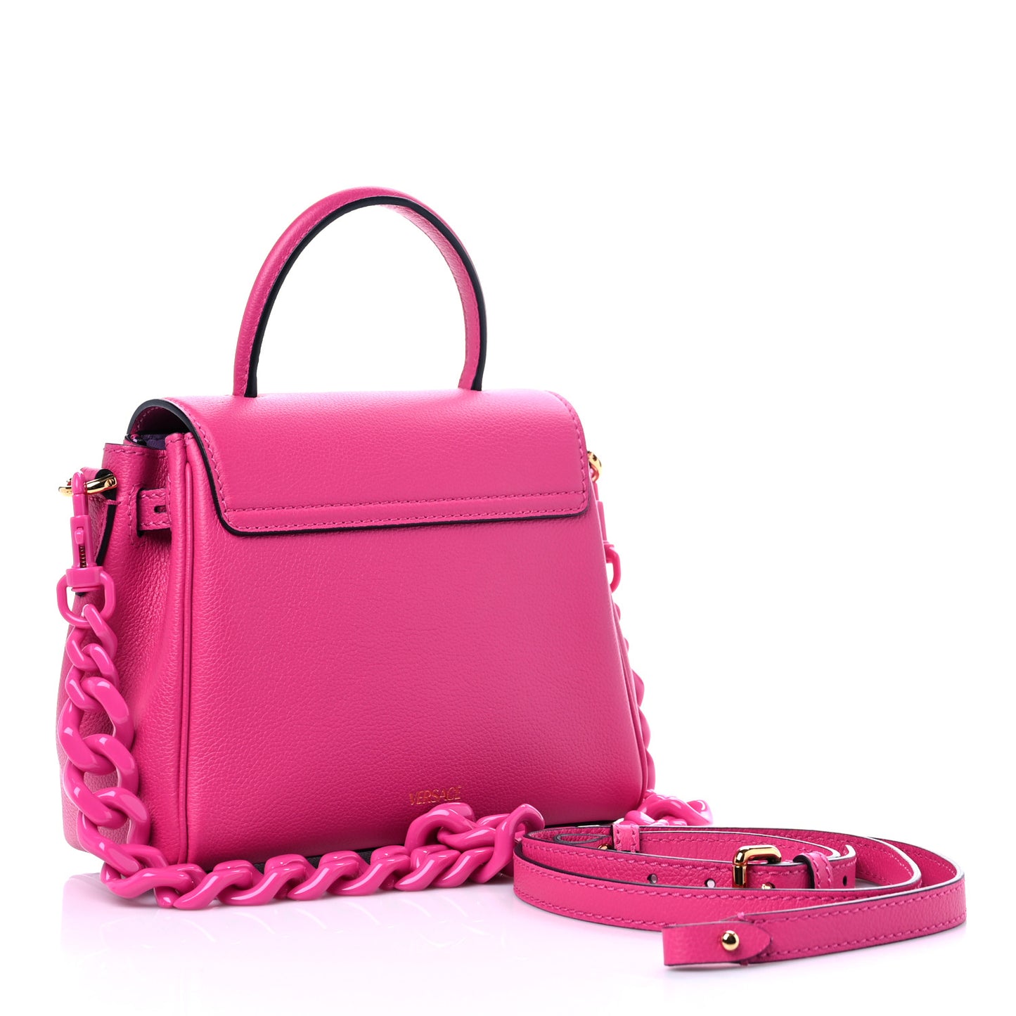 Grained Calfskin Medusa Small Top Handle Handbag Cerise