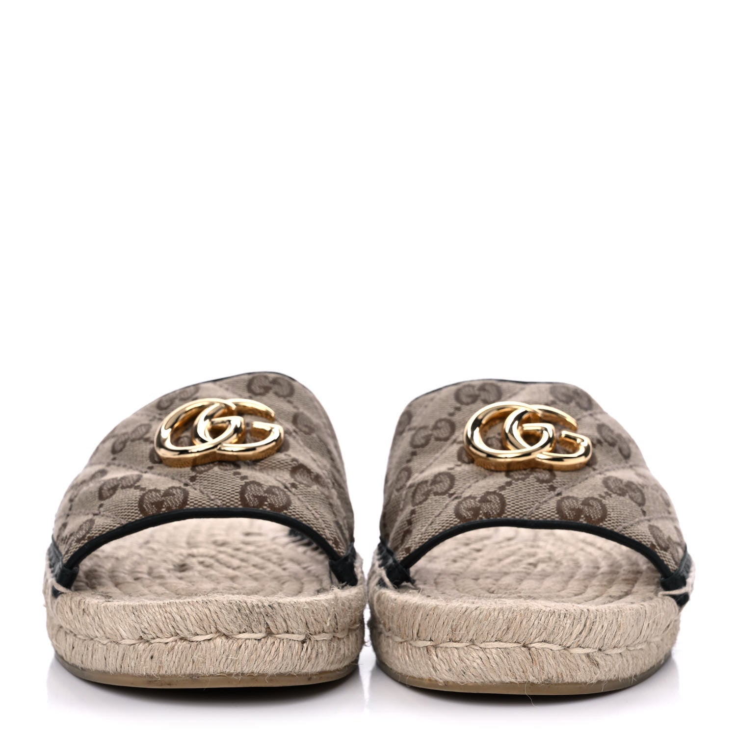 Gucci Monogram Matelasse GG Marmont Espadrille 20mm Slide Sandals 38 Beige Ebony Black 2 of 11