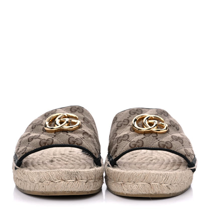 Gucci Monogram Matelasse GG Marmont Espadrille 20mm Slide Sandals 38 Beige Ebony Black 2 of 11