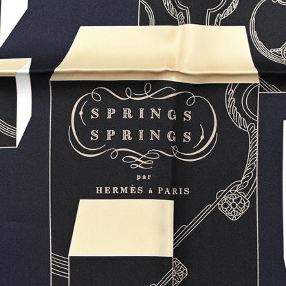 Hermes Silk Springs Springs Scarf 90 Bleu Black Beige White 2 of 4
