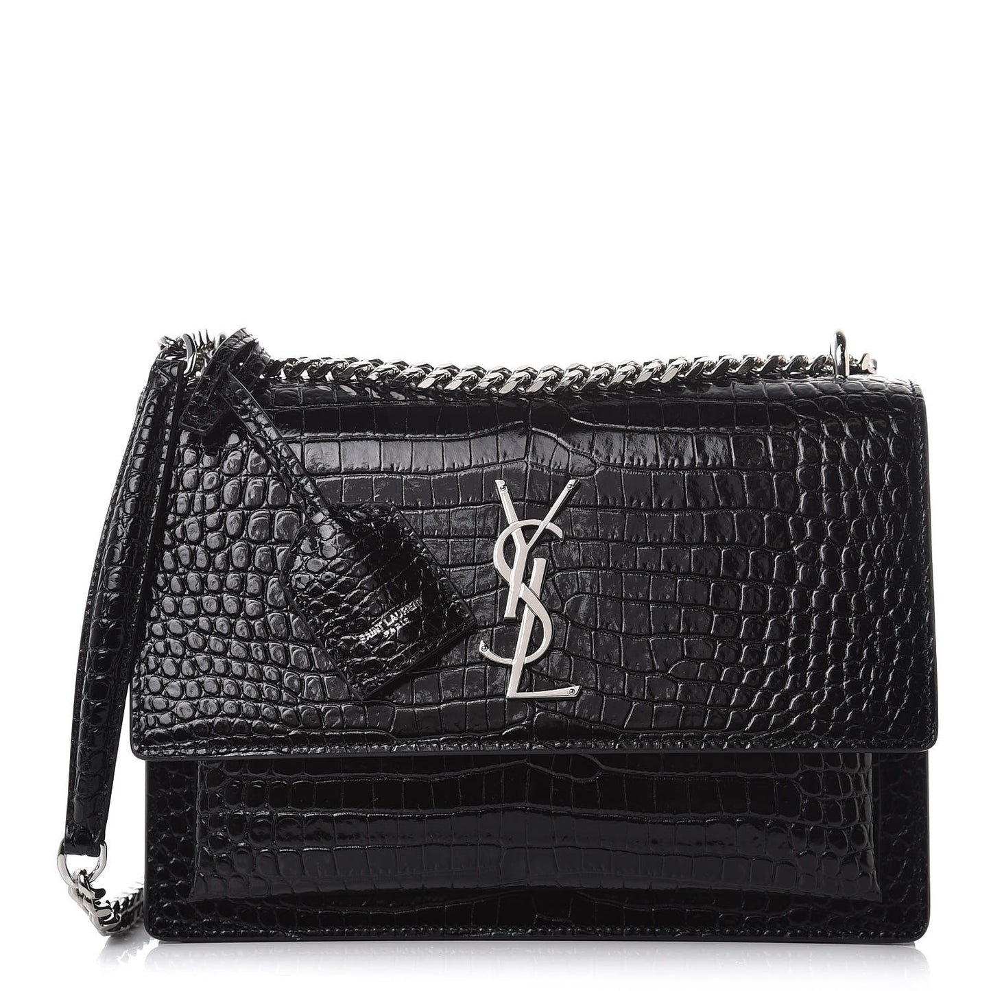 Calfskin Crocodile Embossed Medium Monogram Sunset Black
