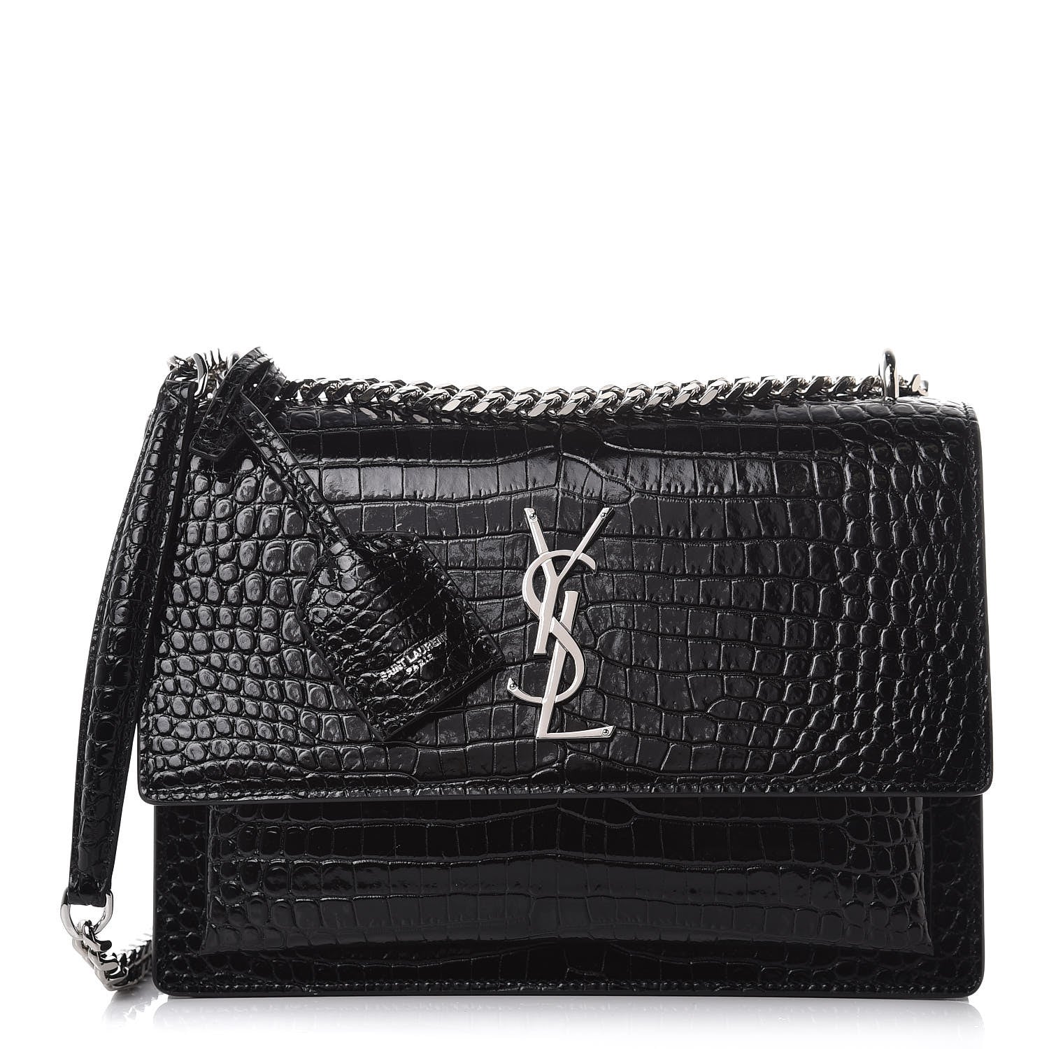 Saint Laurent Calfskin Crocodile Embossed Medium Monogram Sunset Black 1 of 7