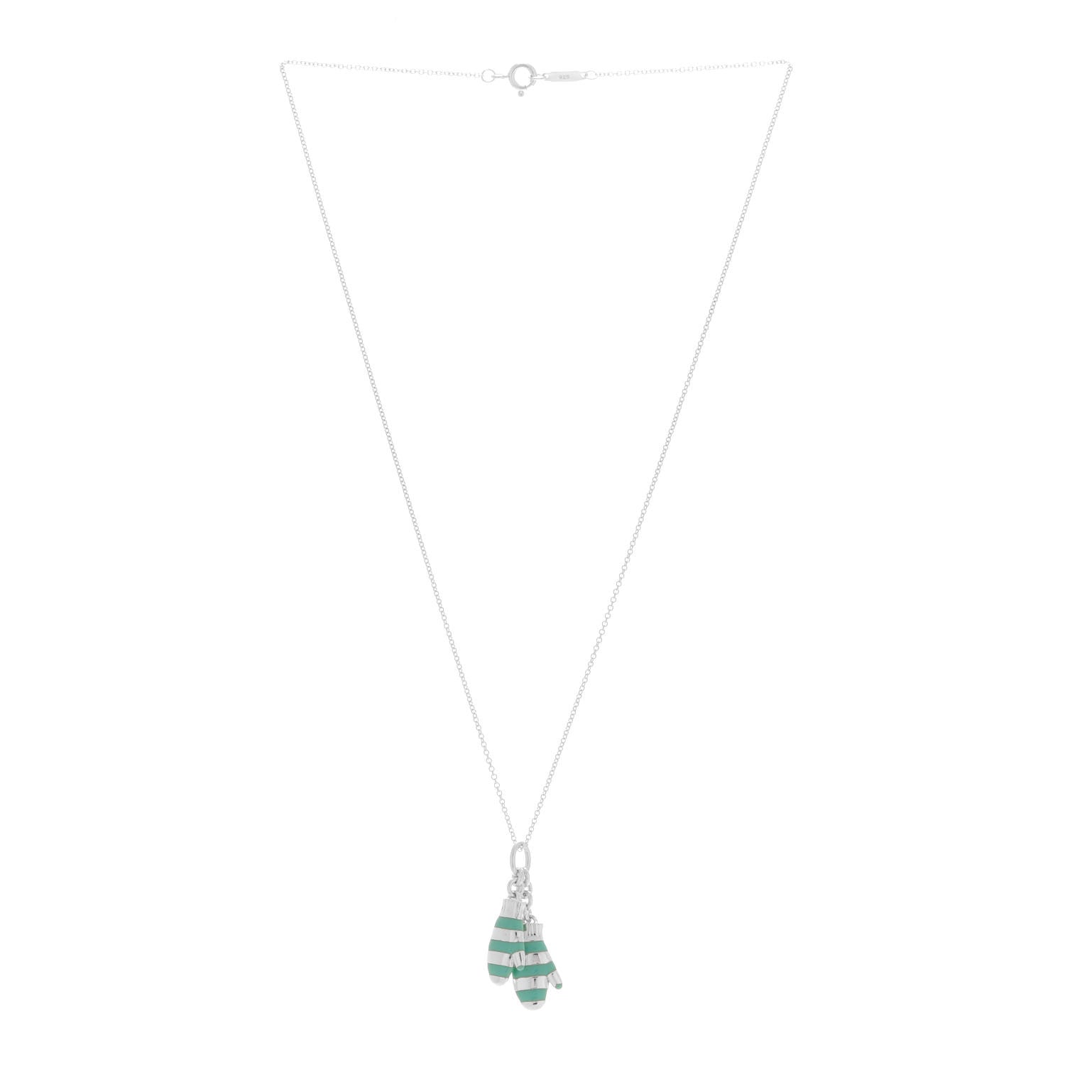 Tiffany Sterling Silver Enamel Mittens Charm Necklace Blue 3 of 7