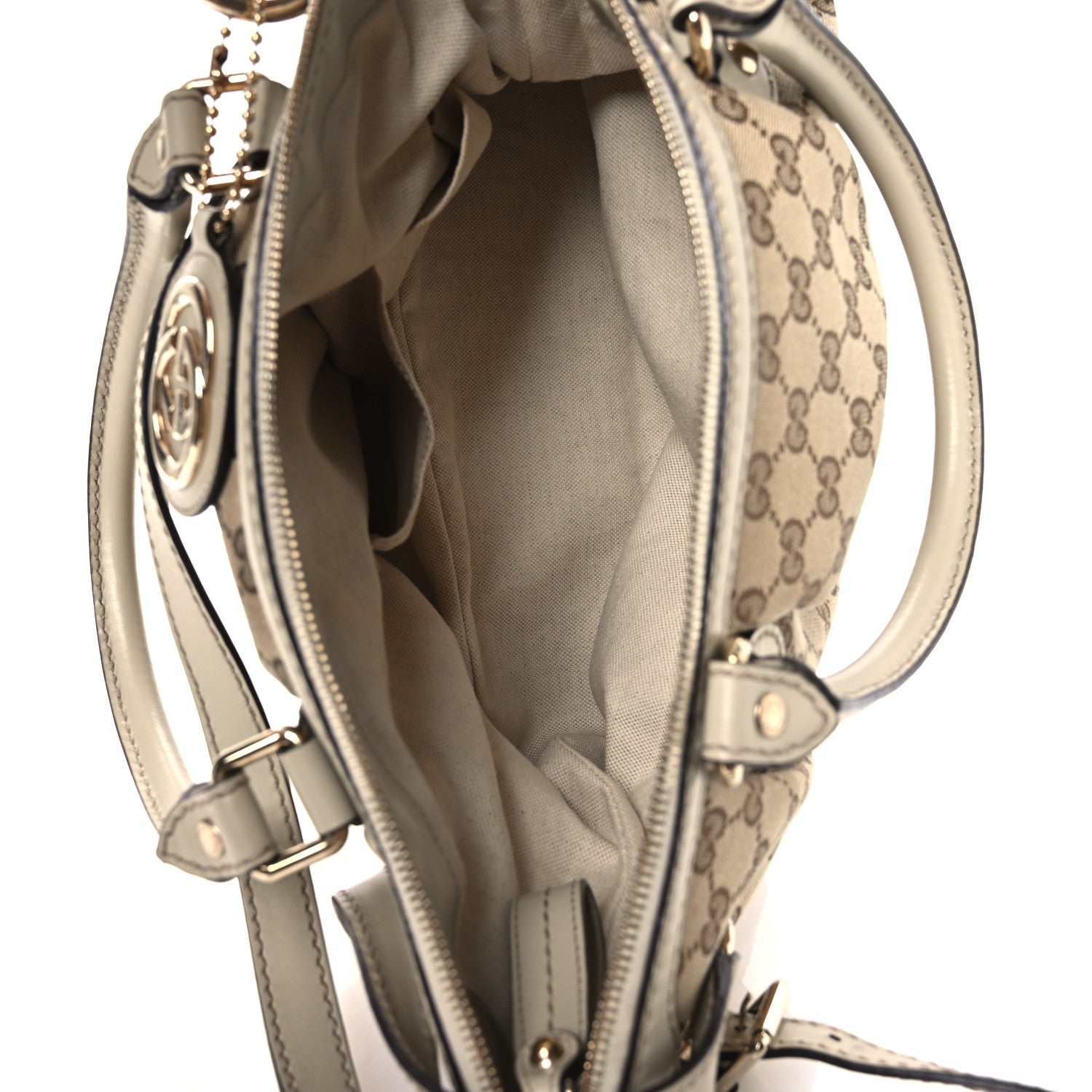 Gucci Monogram Margaux Calfskin Medium Sukey Top Handle Bag Beige Ebony Mystic White 5 of 12