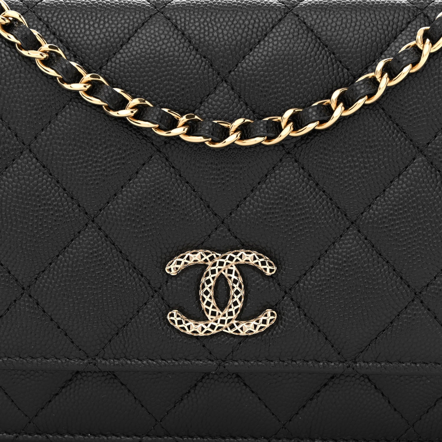 Chanel Caviar Quilted Perforated Metal CC Wallet On Chain WOC Black 9 of 13