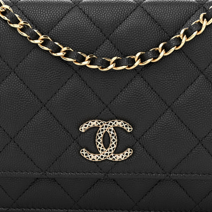 Chanel Caviar Quilted Perforated Metal CC Wallet On Chain WOC Black 9 of 13
