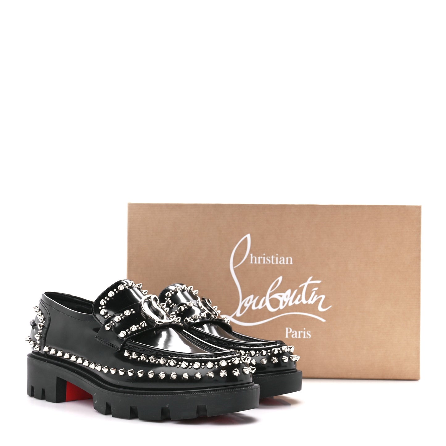 Calfskin Abrasivato Spike Womens Loafers 39 Black