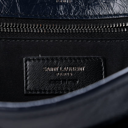 Saint Laurent Crinkled Calfskin Matelasse Monogram Medium Niki Chain Satchel Deep Marine 6 of 9