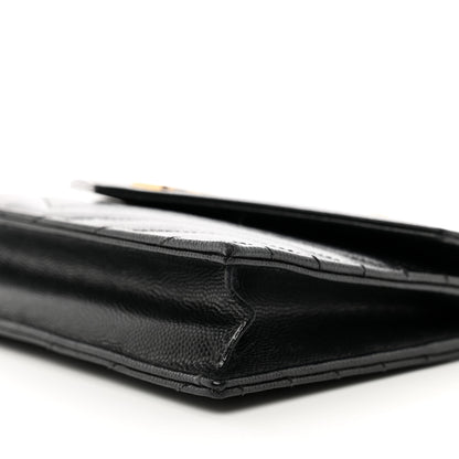 Saint Laurent Grain De Poudre Matelasse Chevron Monogram Envelope Chain Wallet Black 10 of 11