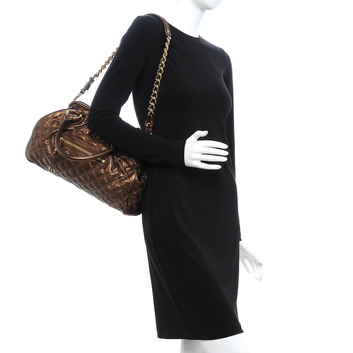 Marc Jacobs Metallic Calfskin Quilted Stam Bronze 2 of 10