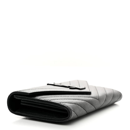 Saint Laurent Grain De Poudre Matelasse Chevron Monogram Flap Wallet Black 4 of 8