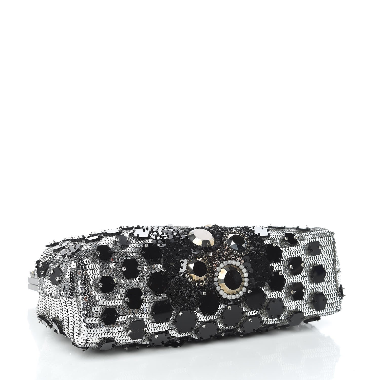 Dolce & Gabbana Satin Sequin Crystal Embellished Vanda Circles Chain Clutch Black 4 of 9
